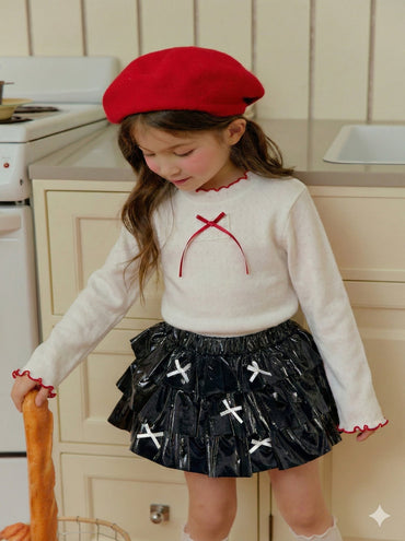 [KIDS] Ribbon ribbed T-shirt