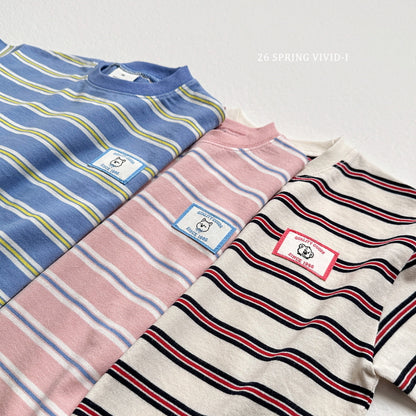 [KIDS] Animal Label Striped T-Shirt