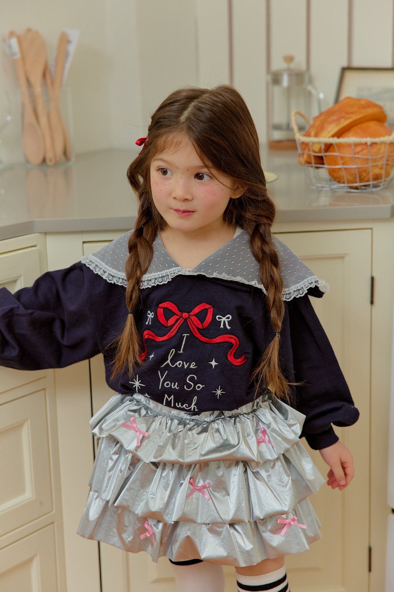 [KIDS] Ribbon tiered skirt