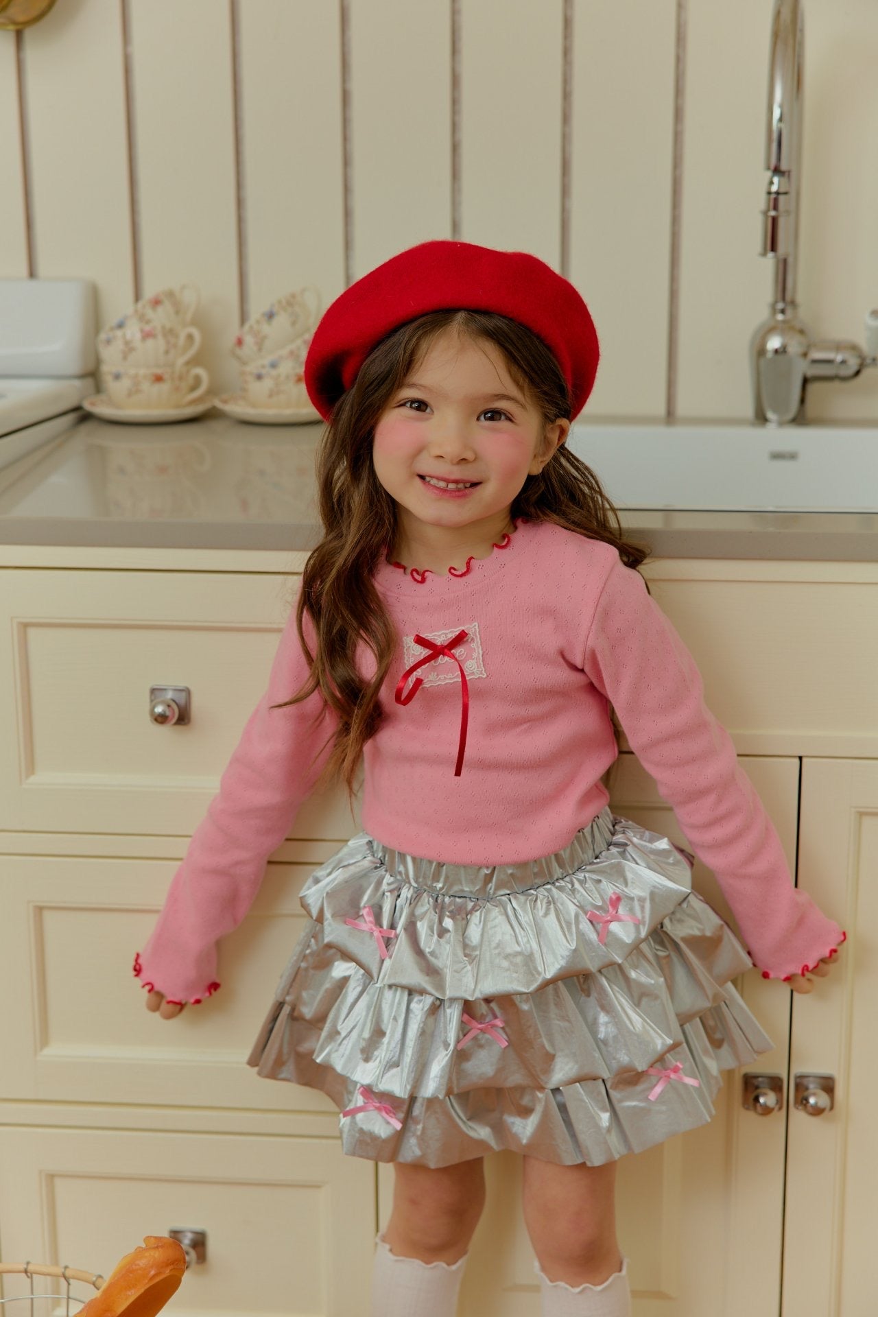 [KIDS] Ribbon tiered skirt