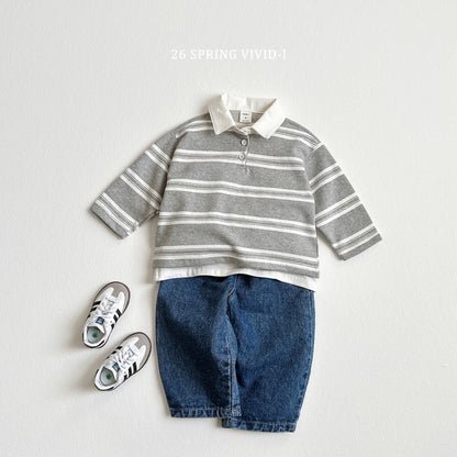 [KIDS] Multi-Stripe Collar T-Shirt