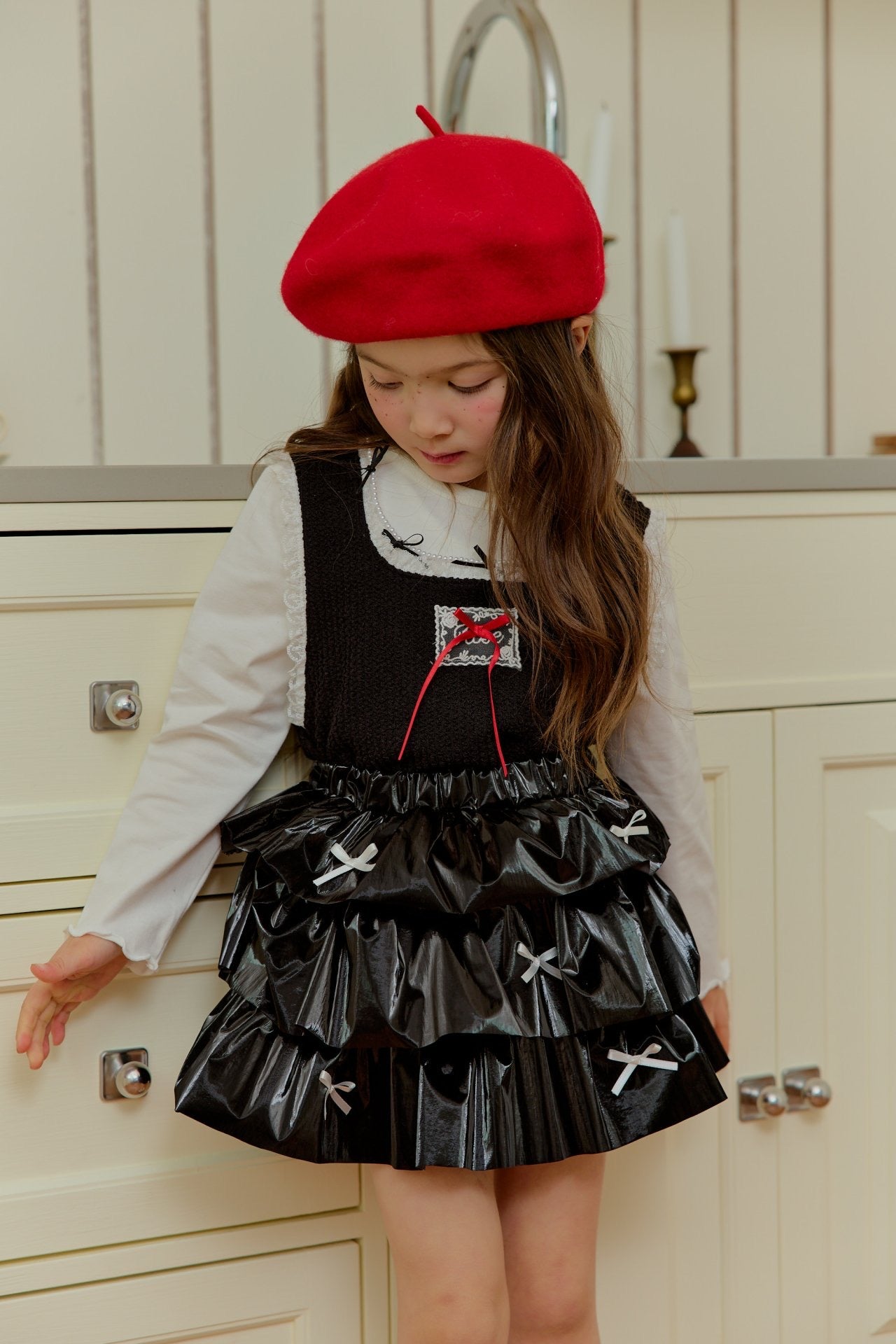 [KIDS] Ribbon tiered skirt