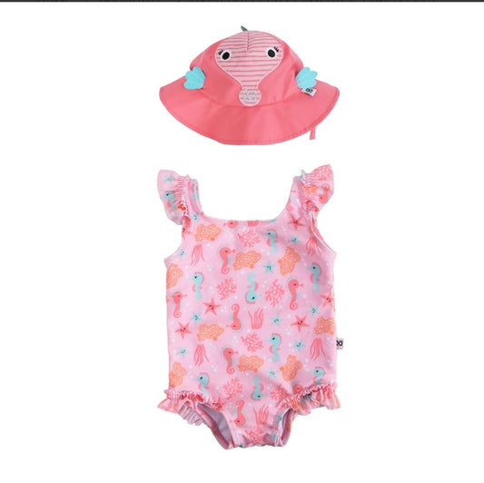 Zoocchini Baby Girl UPF50 Snap Swimsuit & Sunhat Set