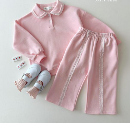 [KIDS] Lace Point Top & Bottom Set