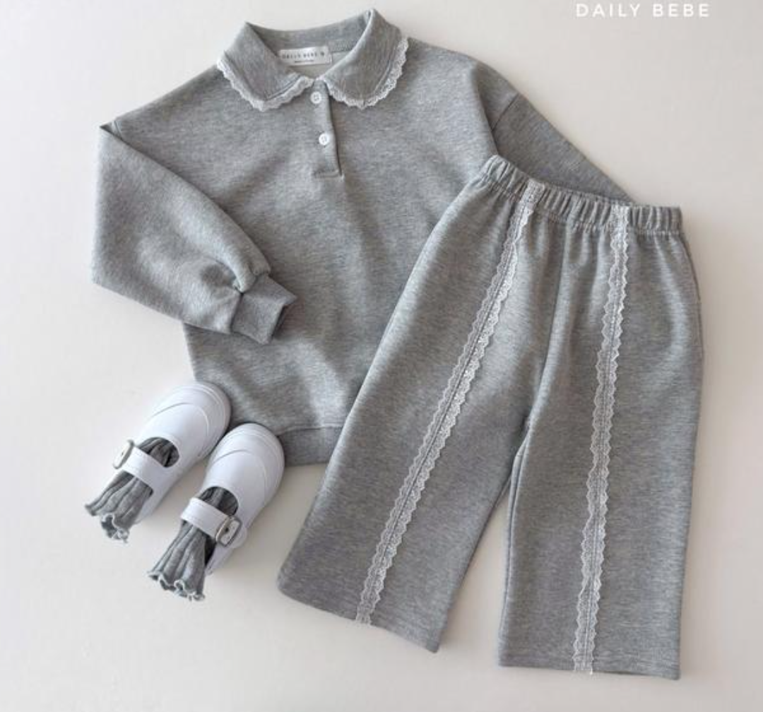[KIDS] Lace Point Top & Bottom Set