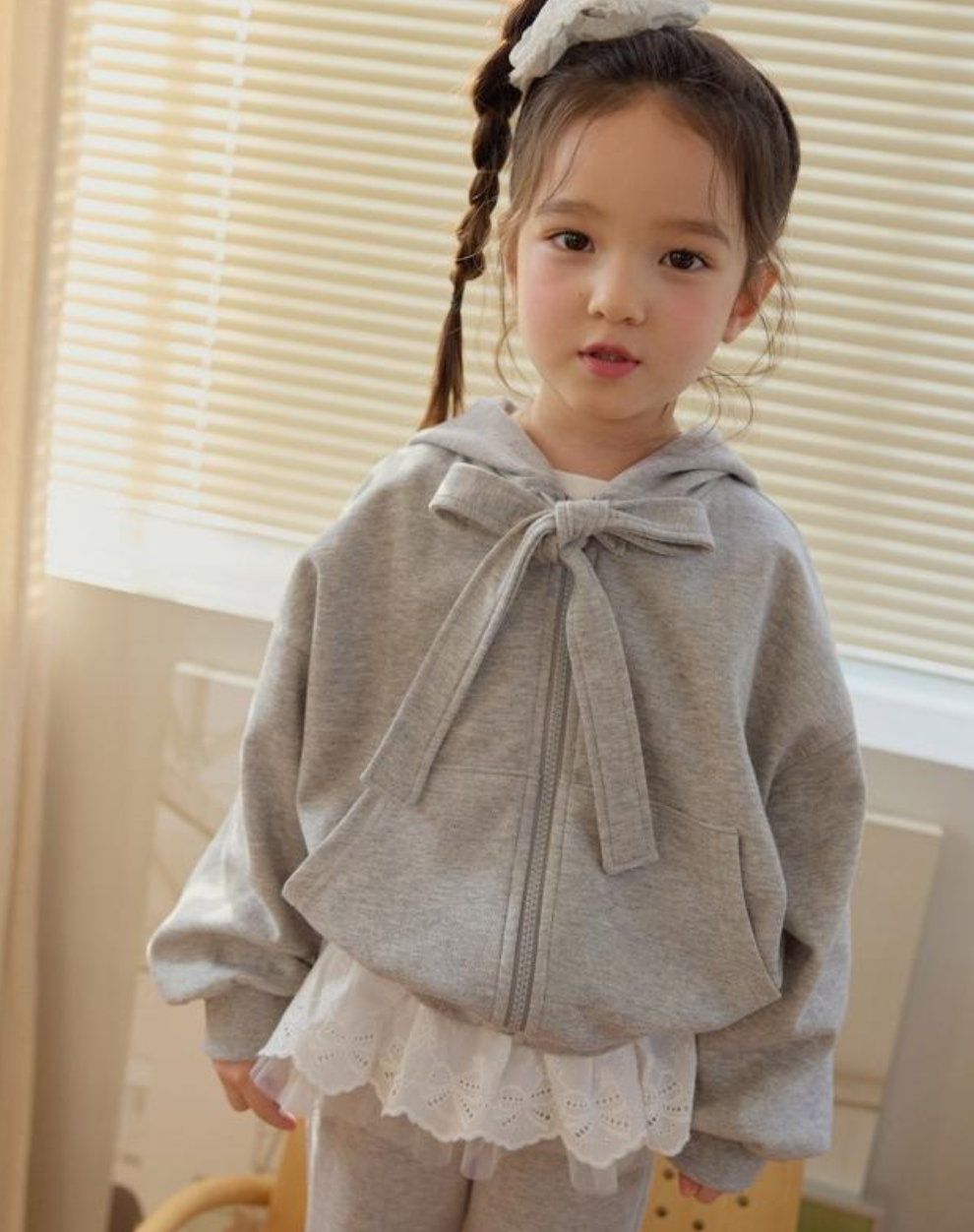[KIDS] Ribbon Hood Zip-up
